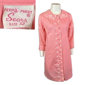Vintage 1960s Pink Embroidery Mini Dress Babydoll Nightie Aline / Small -